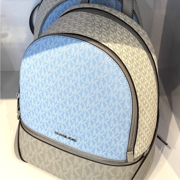 Michael Kors Rhea Medium Color-Block Signature Logo Backpack Light Sky Multi - Picture 7 of 9